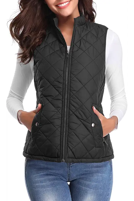 Fuinloth Women's Quilted Vest, Stand Collar Lightweight Zip...