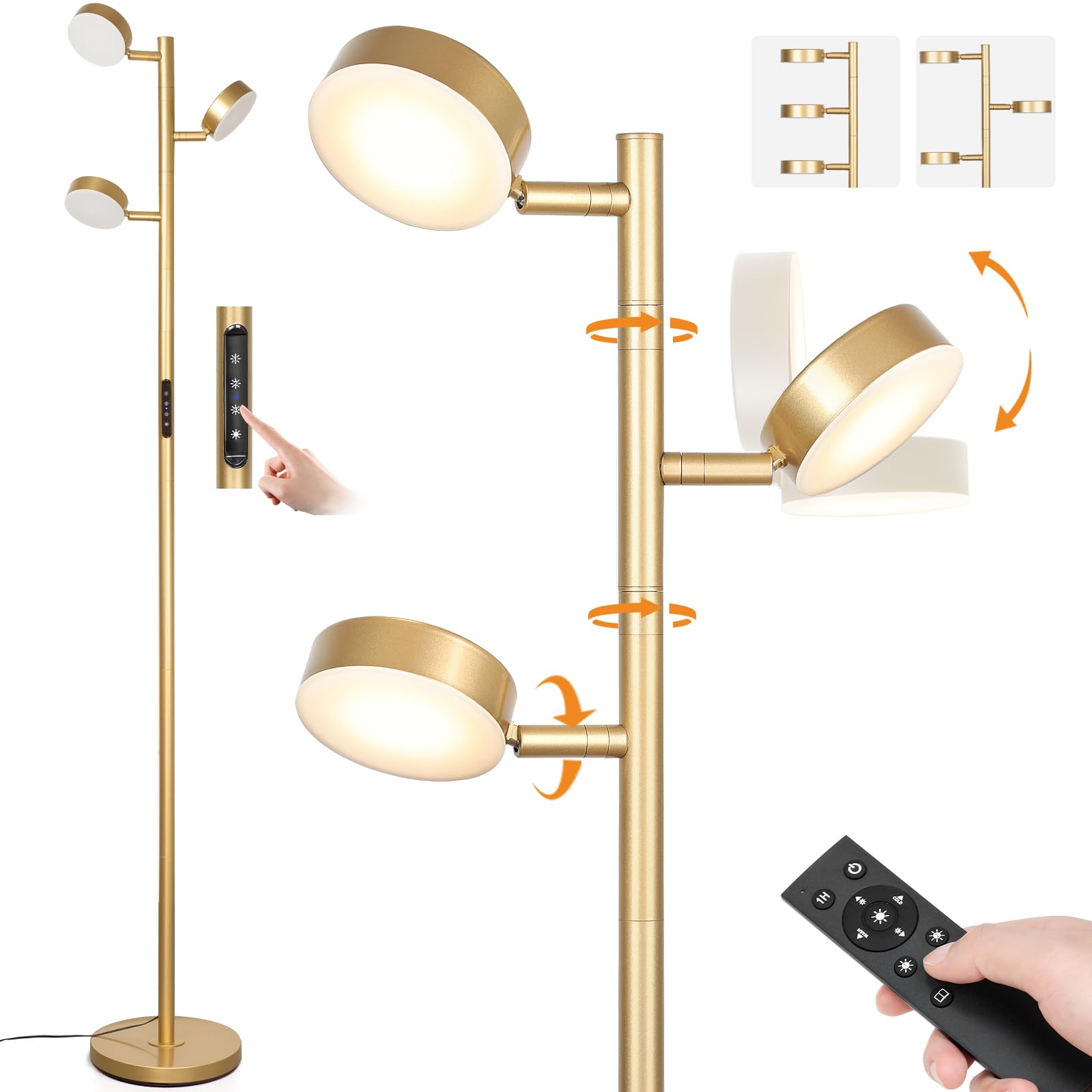 JUNNAI Gold Floor Lamp for Living Room, Modern Standing Lamp with ...