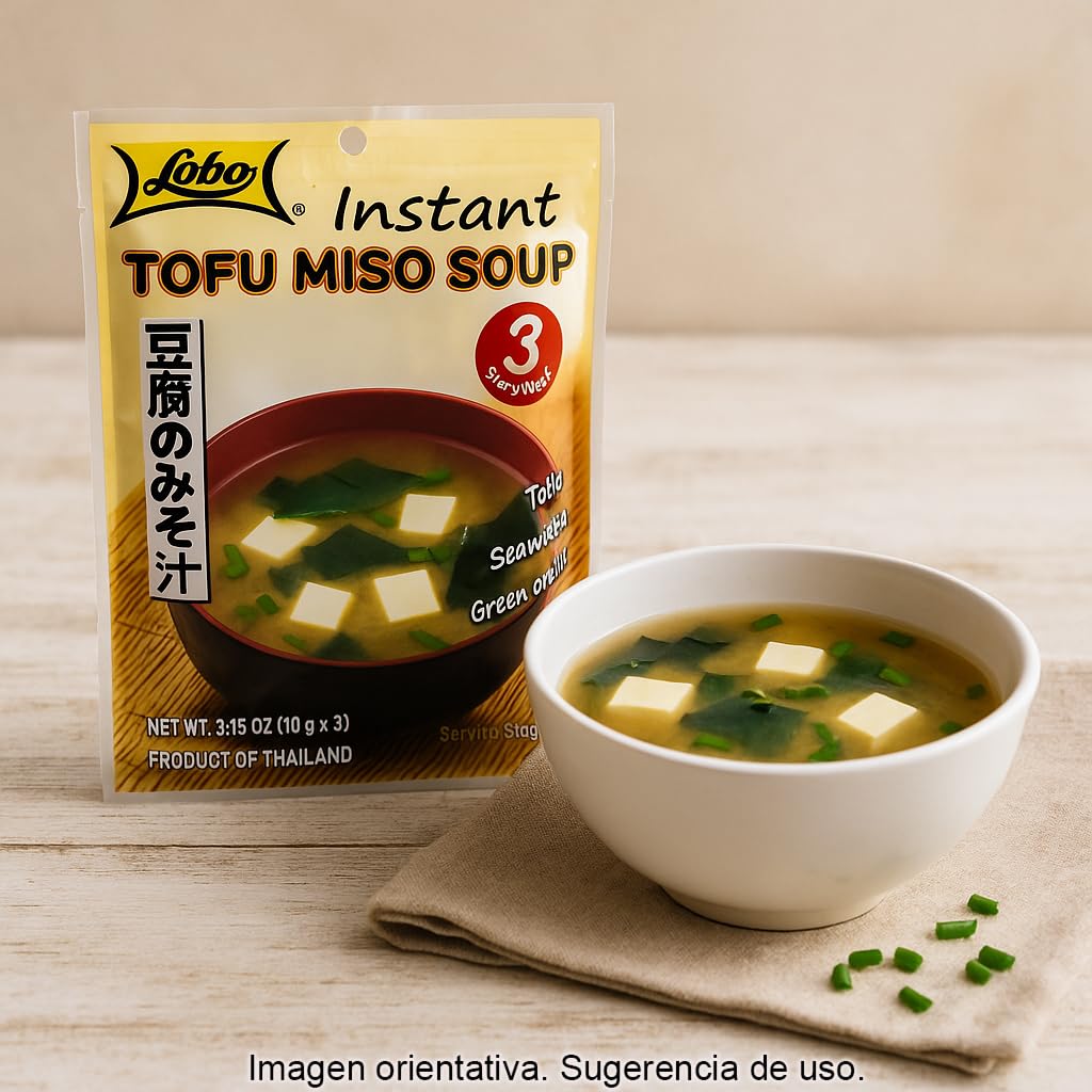 Sopa miso instantánea con tofu 3 sobres individuales 3 raciones lista en segundos con wakame y cebollino ideal para cena ligera oficina y cocina japonesa