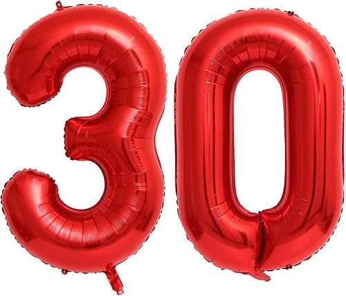 Miniatura 57 de Globos rojos de 40 pulgadas con el número 21 o 12 gigantes, 12 globos rojos de cumpleaños 21, globos de 12 años, suministros de decoración de fiesta