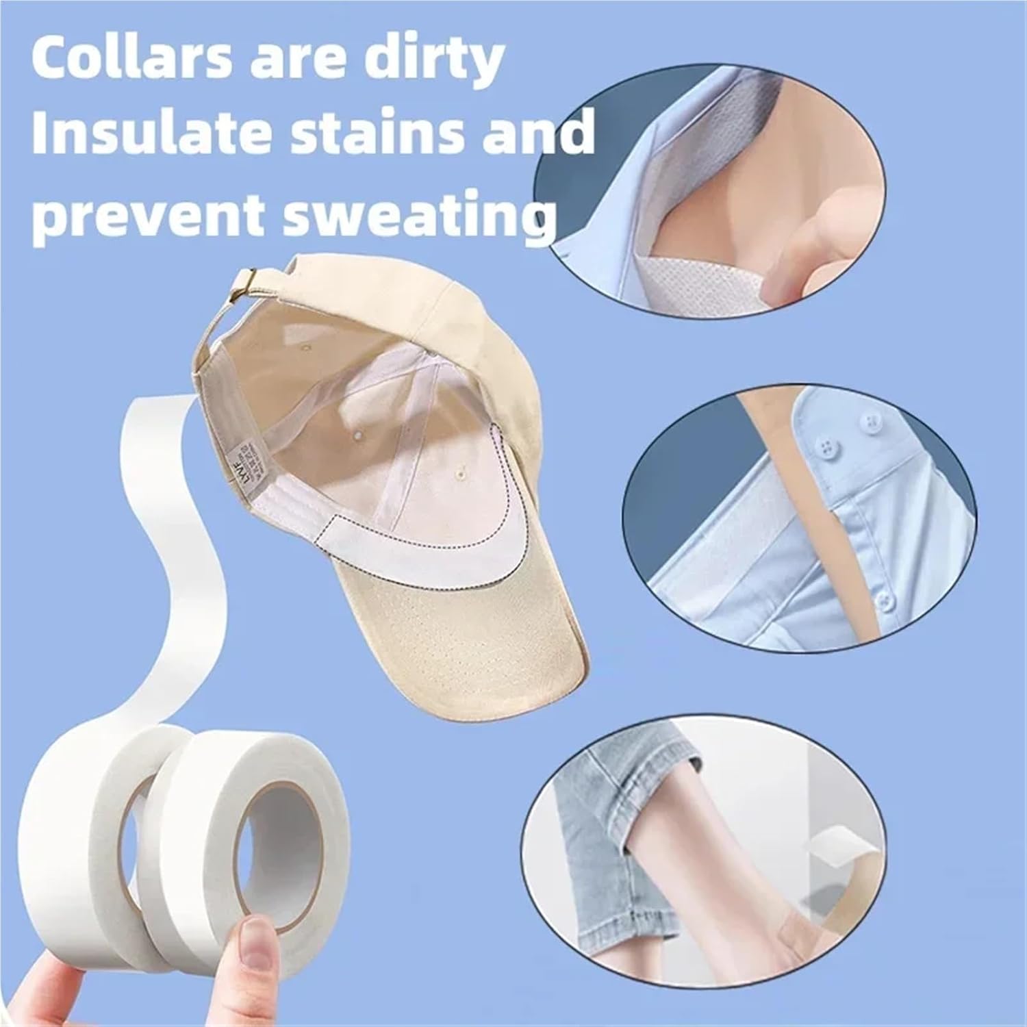 Collar Protectors For Shirts 8rolls Sweat-absorbent And Anti-dirty Patch Collar Breathable Cuff Brim Adhesive Accessories(2.5CM 8M)