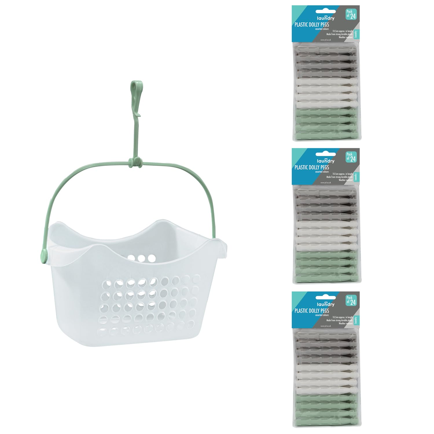 Jvl Assorted Peg Basket With 72 Plastic Dolly Clothes Pegs – Traditional Style Laundry Peg Holder – Colours
