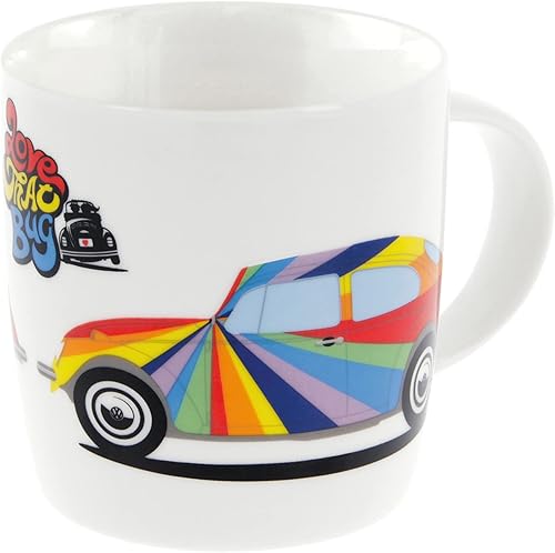 BRISA VW Collection - Taza grande de cerámica para café, té y capuchino, diseño de escarabajo (12.5 fl oz/12.5 fl oz/rayas/multicolor)