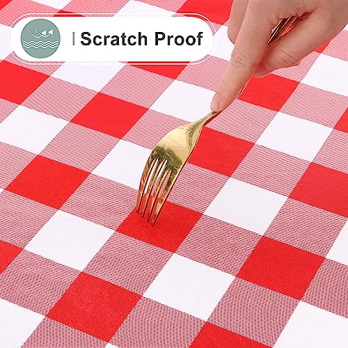 misaya Rectangle Waterproof Vinyl Table Cloth, Buffalo Flannel Backed Tablecloth, Wipeable Plastic Table Cover for Dinner, Kitchen, Outdoor (60" x 120", Red and White) by misaya - Image 5