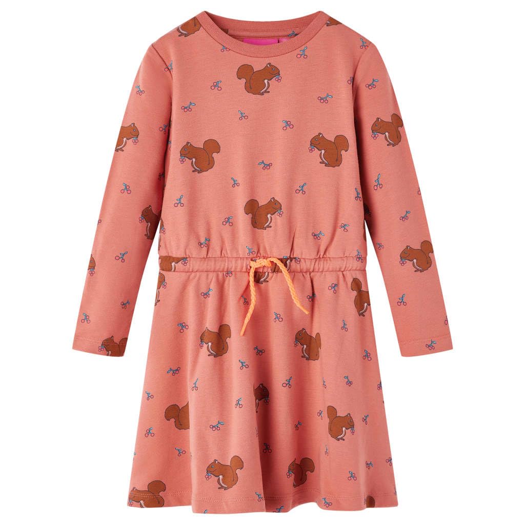 Vestido infantil rosa viejo para niñas de 1,5 a años, manga larga, algodón, elastano, estampado de ardilla, transpirable, cómodo para el día a día, fiestas de cumpleaños, guardería y