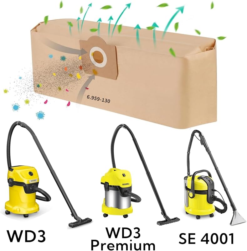FINEVERNEK WD3 porszívó szűrőzsák 5db Kärcher 6.959-130.0 kompatibilis