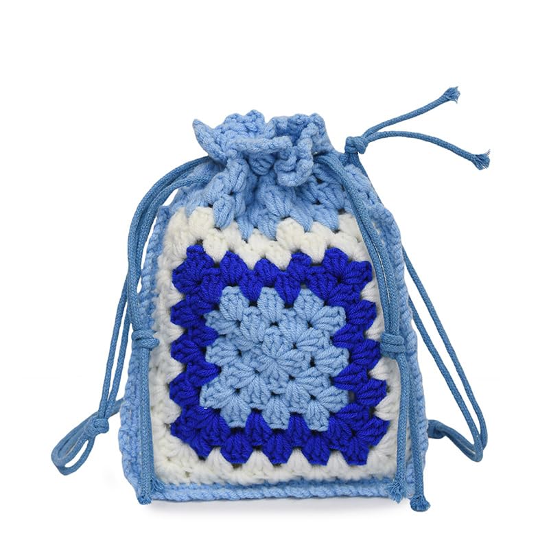 LUNIQO Handmade Crochet Crossbody Bag for Women Woven Shoulder Handbag Purse Drawstring Phone Bag