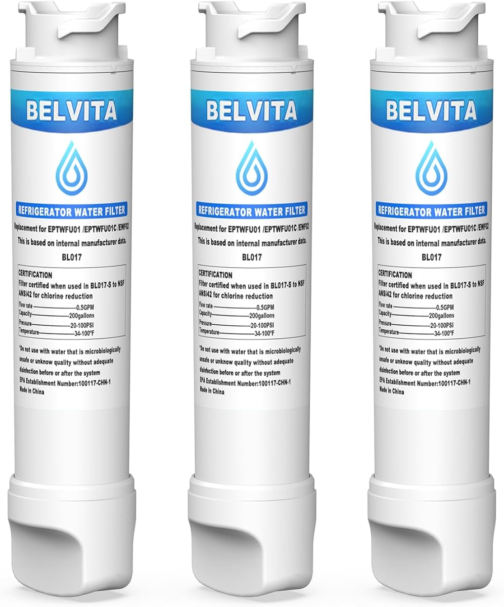 BELVITA Refrigerator Water Filter Compatible with Frigidaire EPTWFU01 Pure Source Ultra II, EWF02, FPBG2277RF, FPBC2277RF, FGHB2868TP, FGSC2335TF, FGSC2335TD, FFHD2250TD, LGHD2369TF, Pack of 3