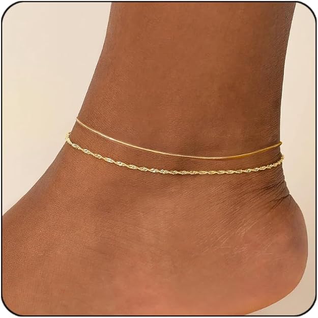 Gold Plated Ankle Bracelets For Women Waterproof, 18k Gold Plated Anklets Layered Thin Snake Chain Herringbone Anklets Non Tarnish Stainless Steel Dainty Summer Jewelry Set Gift For Women Gold Plated Ankle Bracelets For Women Waterproof, 18k Gold Plated Anklets Layered Thin Snake Chain Herringbone Anklets Non Tarnish Stainless Steel Dainty Summer Jewelry Set Gift For Women