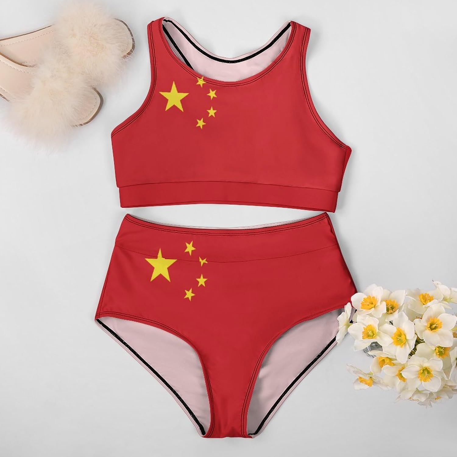 Womens 2 Piece Bikini Swimsuits China Flag Retro Low Back Bathing Suits Bikini Two-Piece Swimsuits for Womens