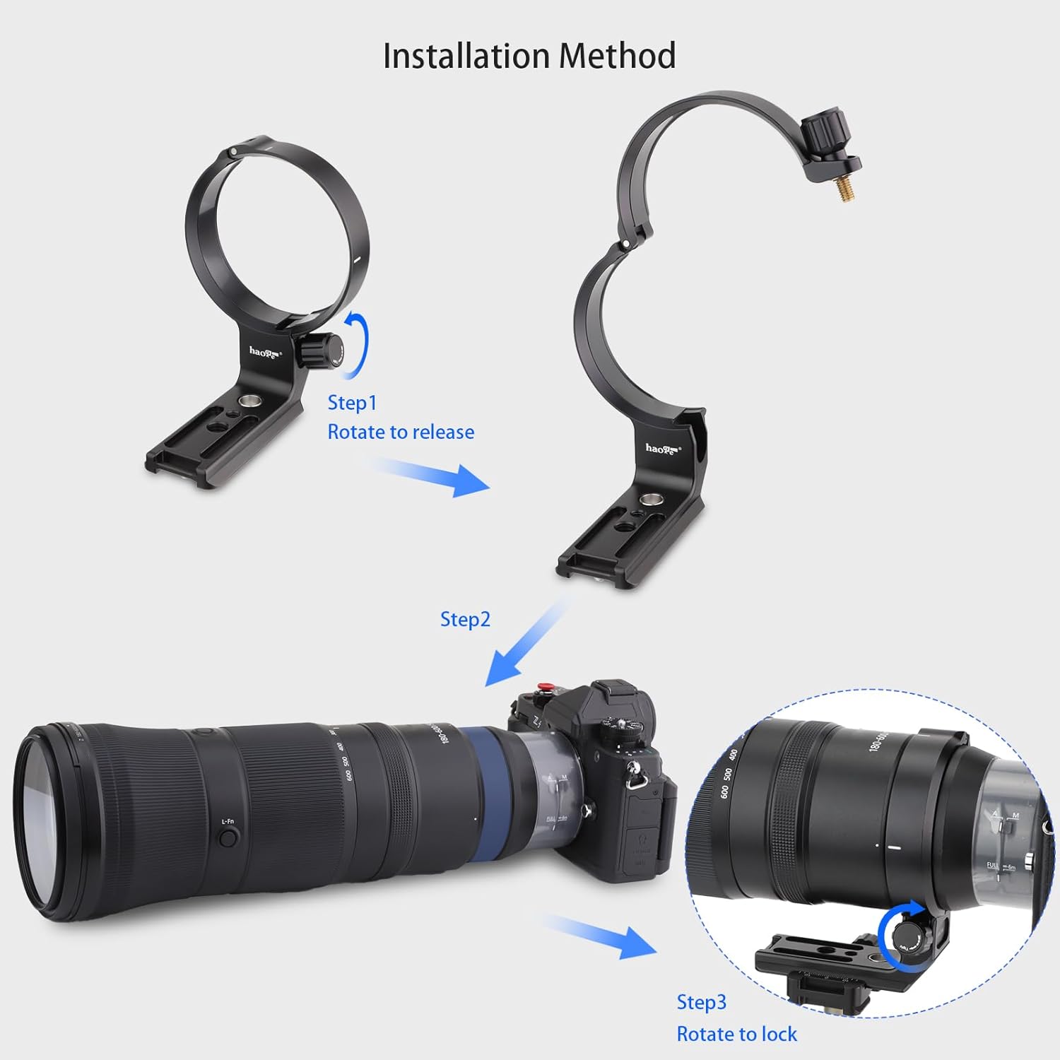 Haoge LMR-Z186 Lens Collar for Nikon Nikkor Z 180-600mm f/5.6-6.3 VR Lens Tripod Mount Ring Built-in Arca Type Quick Release Plate