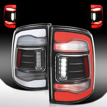 Autozensation Compatible with 2013-2018 Ram 1500 2500 3500, Black Sequential Tail Lights w/White LED Strip and Dynamic Startup Effect