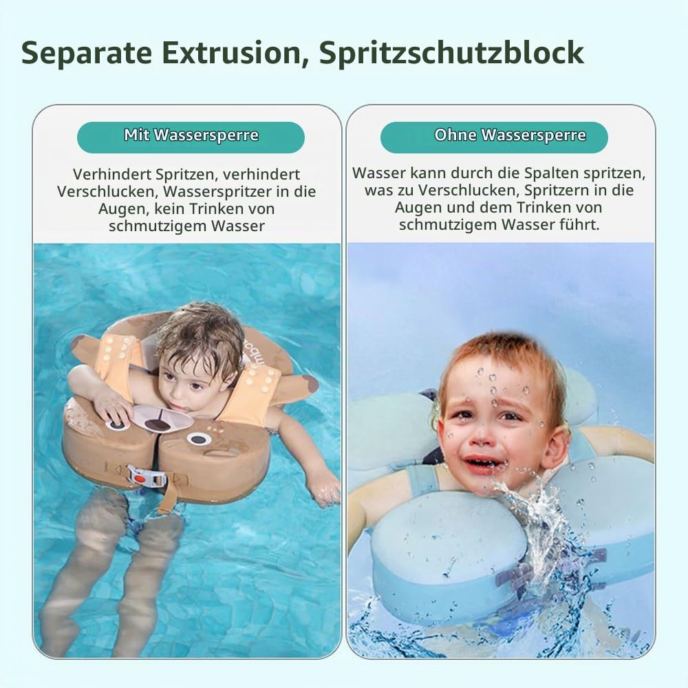 Mambobaby Baby-Schwimmschwimmer, Nicht Aufblasbar, Wasserdichter Baby-Schwimmring für Kleinkinder Im Alter von 3–72 Monaten, Brauner Bär/grüner Frosch