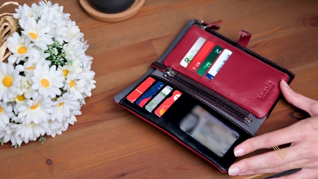 Portefeuille Femme Véritable Cuir Grand De Porte-Carte Porte-Monnaie En