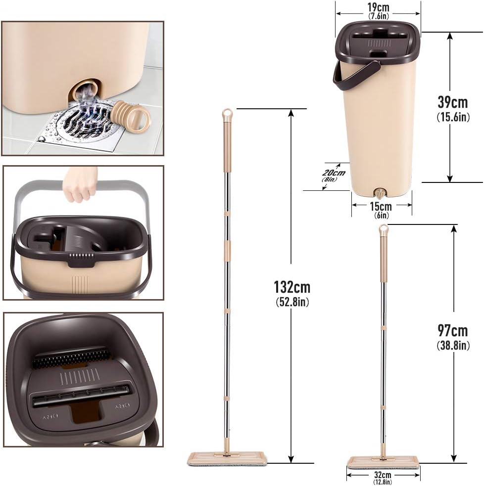 Masthome Squeeze Flat Floor Mop and Bucket Set with 6 Microfiber Mop Pads Refills Easy Self-Wringing Cleaning Mop Bucket Wet and Dry Use for Hardwood Laminate Tile Ceramic Marble Floors Cleaning : Health & Household