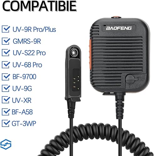 Miniatura 4 de BAOFENG Radio Jamón Micrófono de altavoz táctico Mando a distancia de mano Dual PTT Volumen Ajustable Hombro Mic UV-9R Plus UV-9R PRO GMRS-9R UV-9G