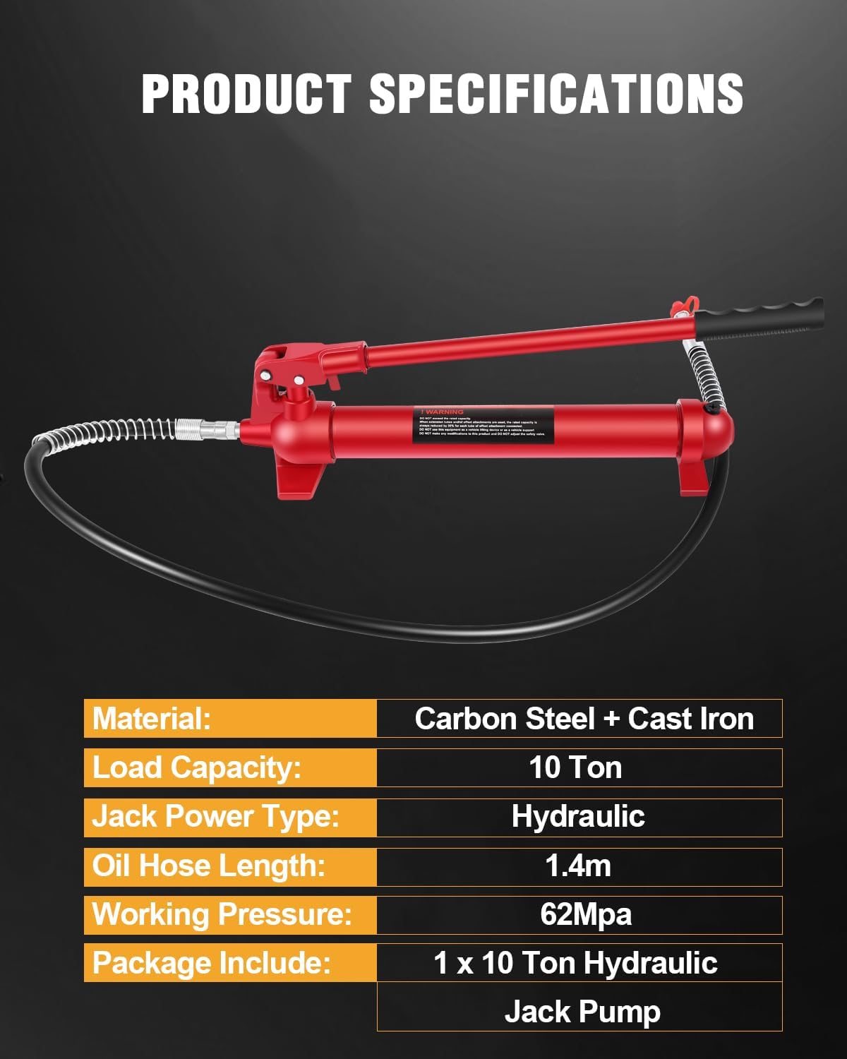 OCPTY 10 Ton Hydraulic Pump Handle Floor Jack Replacement Car Auto Body Frame Repair Tools with Long Handle for Maintenance of Cars, Trucks, Farms, and Heavy Equipment Porta Power Ram 22000 Lb Red
