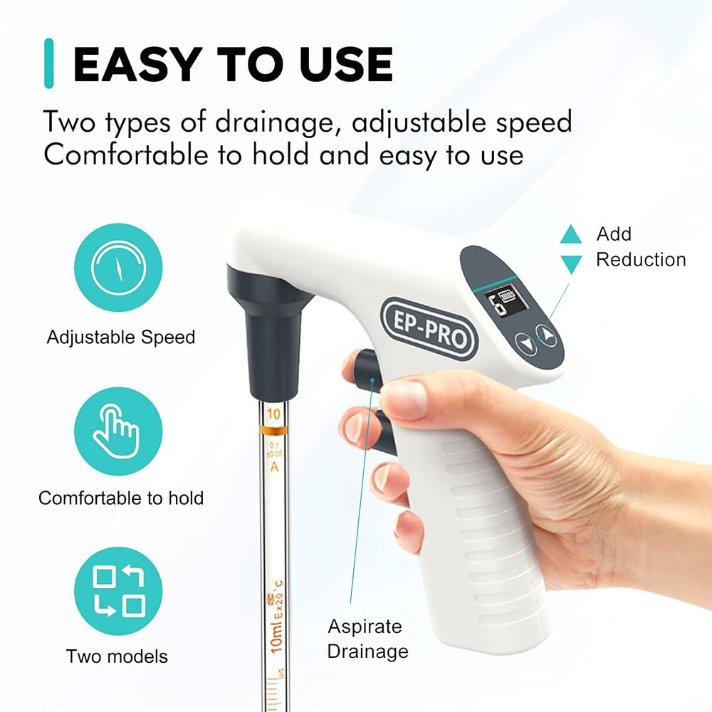 Elektrischer Pipettenregler, 0,1-100 ml Laborpipette, mit Ständer und Filter, zwei Entleerungsmodi, für Flüssigkeitsübertragung und -dosierung
