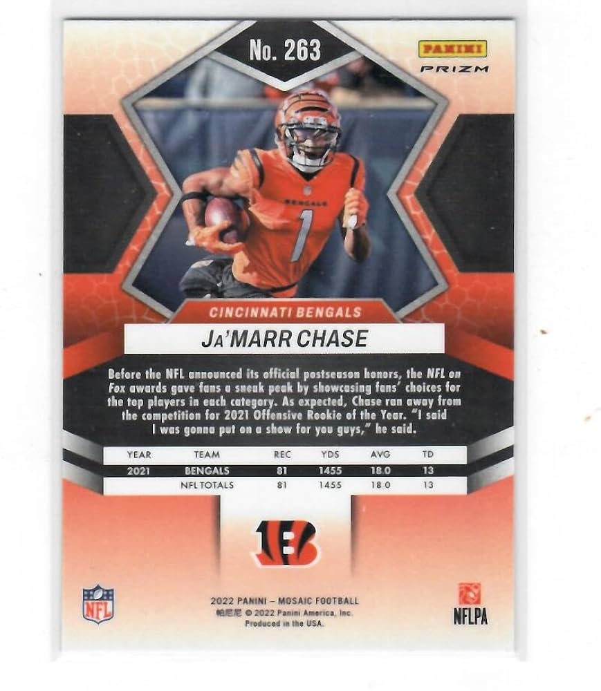 Amazon.com: 2022 Panini Mosaic Mosaic #263 Ja'Marr Chase National