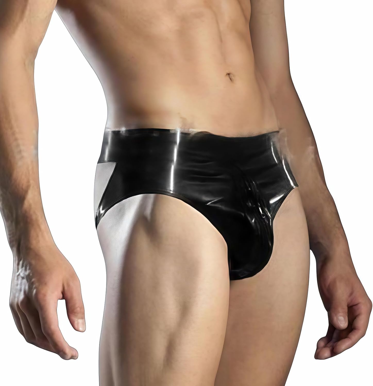 Men's Latex Rubber Biefs Stripped Open Behind Underwear