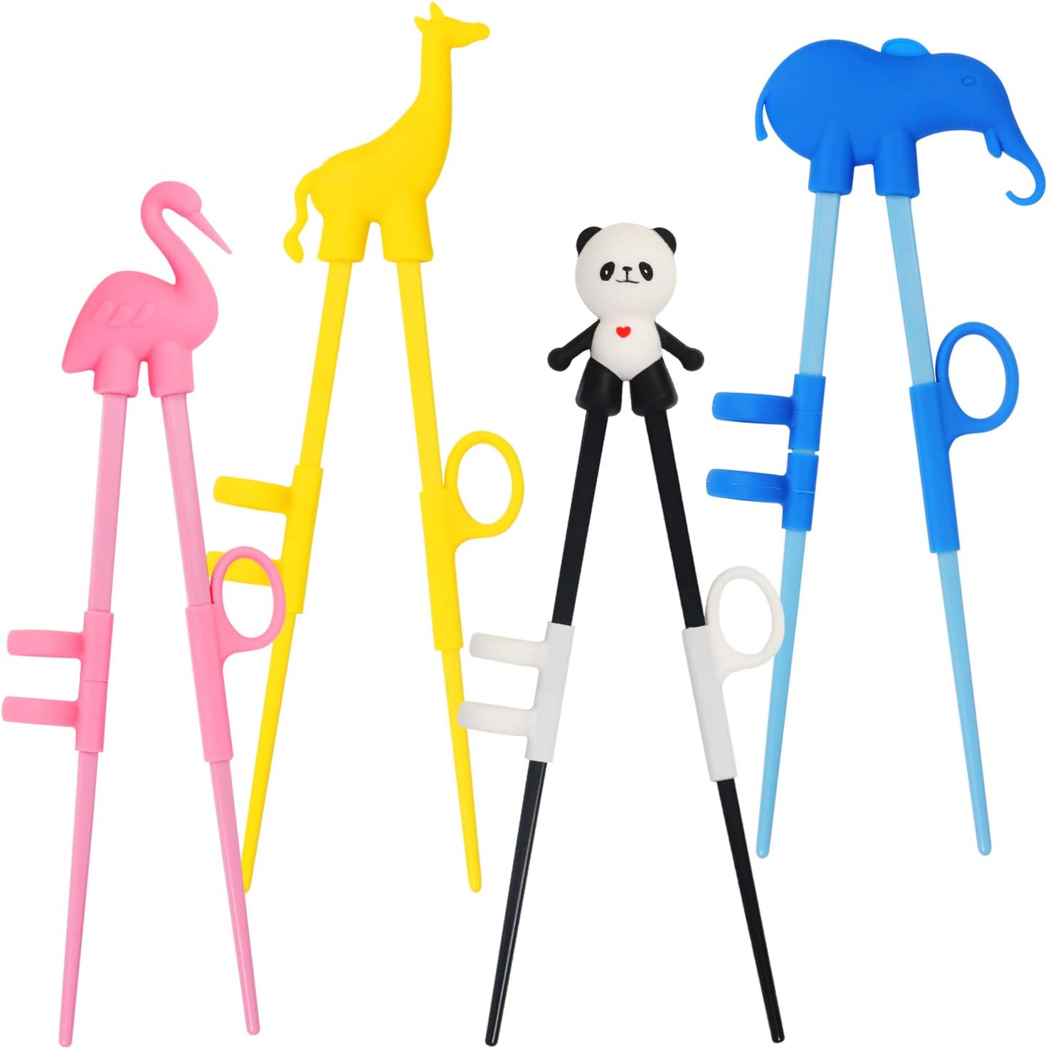 Training Chopstick,LANMOK 4 Pairs Multi Animal Design Children's Chopsticks with Helpers Easy-to-Use Learning Chopsticks for Kids Child Adults Beginners Right or Left Handed Reusable Fun Helper
