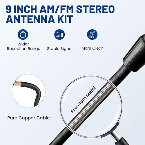 Miniatura 6 de Anina Antena universal de 9 pulgadas AMFM de montaje superiorlateral para vehículo, camión, barco, ATV, UTV, RV, motocicleta, mástil de repuesto de