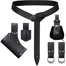 EpicCos 6 PCs Renaissance Belt Costume Medieval Accessories Belt Pouch Skirt Hiking Sword Frog Viking Horn Belt HolsterSchwarz A