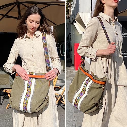 Women Canvas Crossbody Bag Shoulder Bag, Vintage Heavy-Duty Tote Handbag (Grass Green) #TOP6