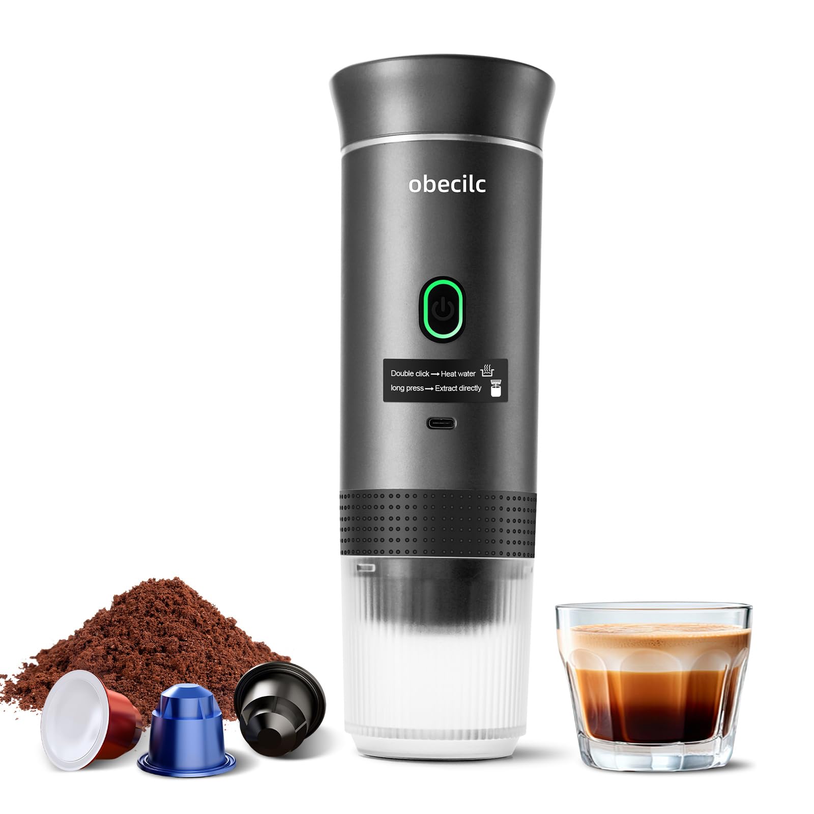 Macchina da caffè portatile da viaggio, macchina per caffè espresso portatile da 20 bar con USB, macchina da caffè da viaggio autoriscaldante, compatibile con caffè macinato e capsule, per