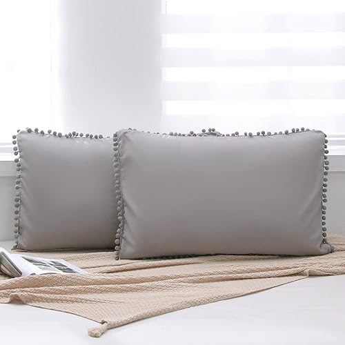 Miniatura 2 de 8HMOON Juego de 2 fundas de almohada suaves de microfibra con borlas, diseño de sobre, 20 x 30 pulgadas