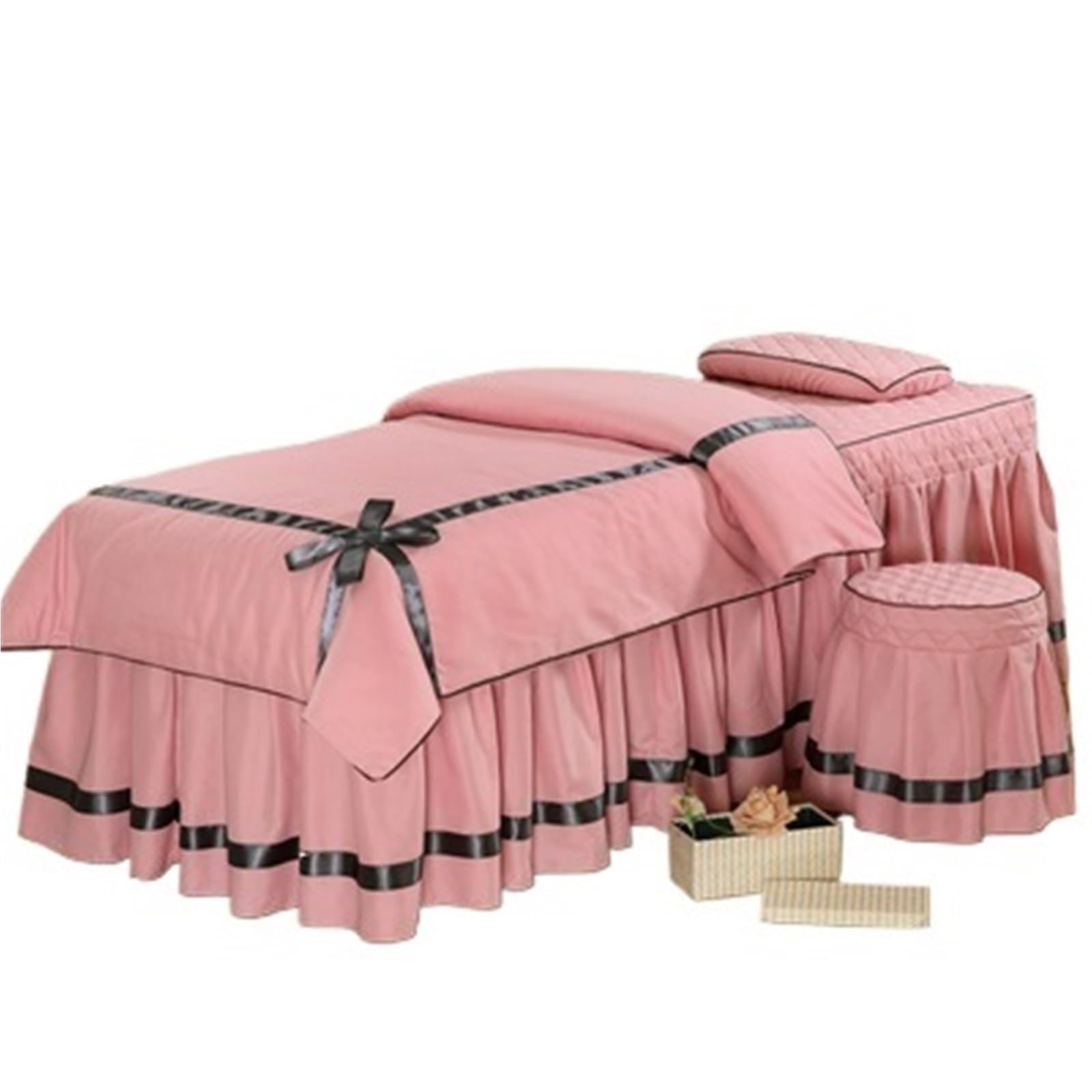 Beauty Salon Bed Cover Sets 4pcs Butterfly Beauty Salon Bedding Sets Massage Spa Full Cover Bedskirt(Red,180x60)