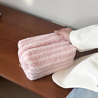 Bolsa de cosméticos de felpa con rayas de blo...