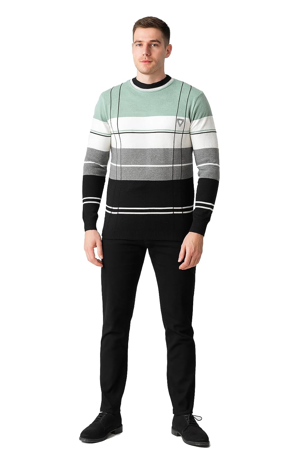 Men’s Woolen Striped Round Neck Sweater | Multicolor Full Sleeve Pullover for Winter | Stylish Regular Fit Warm Casual Wool Sweater for Men