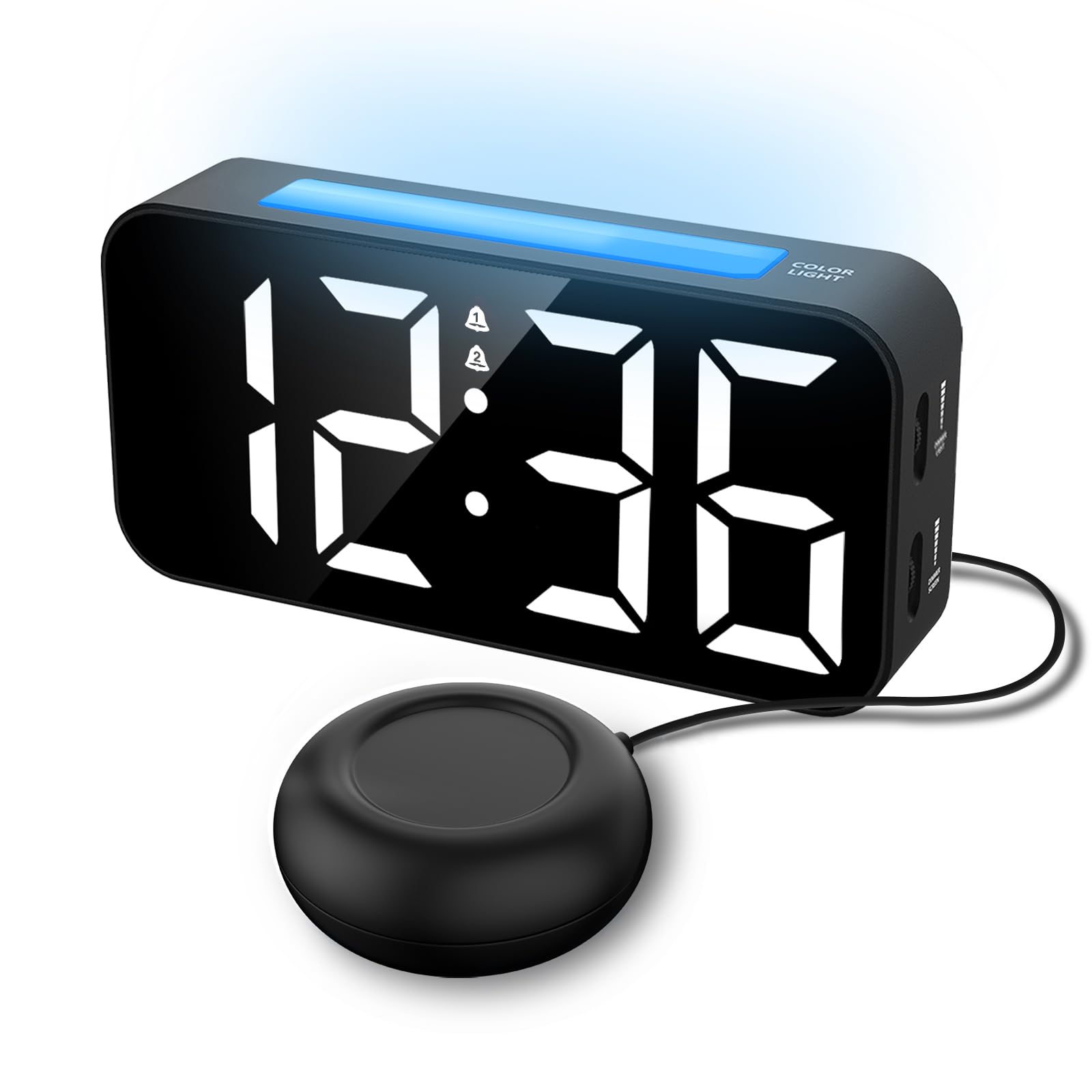 Loud Alarm Clocks for Heavy Sleepers, Vibrating Alarm Clock with Bed Shaker, Night Light, Large Display, Dual Alarms, 0-100% Dimmer, USB Charging Port, Alarm Clocks Bedside for Deaf Hearing impaired