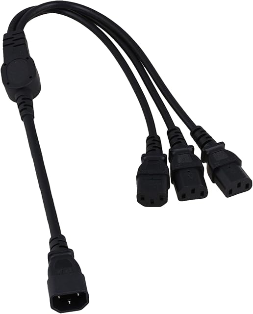 Mxfans IEC 320 3Pole C14 Male to 3 x C13 Female Y Split Adapter Cable Black 1.87ft