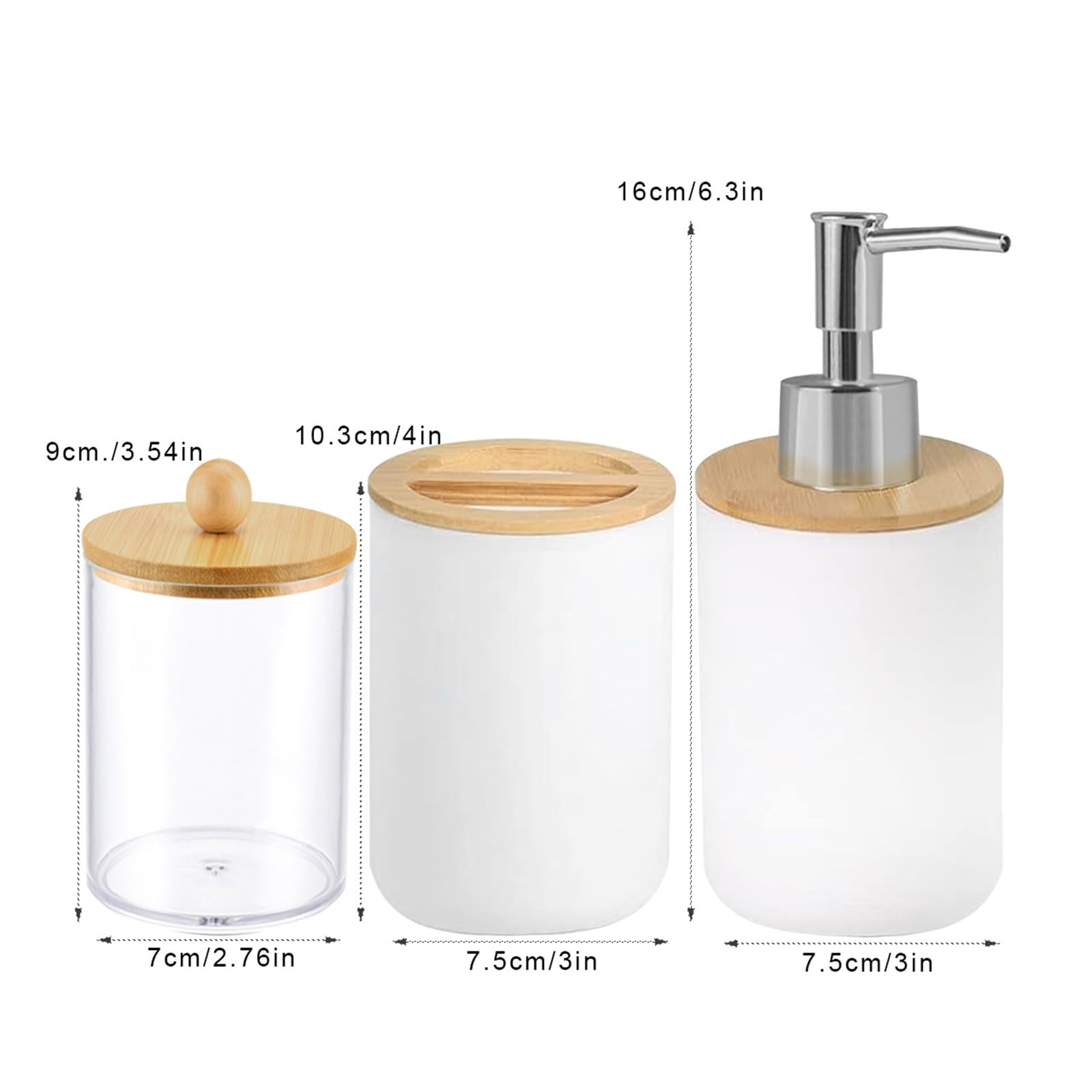 Set Dispensador Jabon Baño Juego de baño con dispensador de jabón, Soporte for Cepillo de Dientes y Caja de algodón for decoración del hogar, Caja de Almacenamiento(White)
