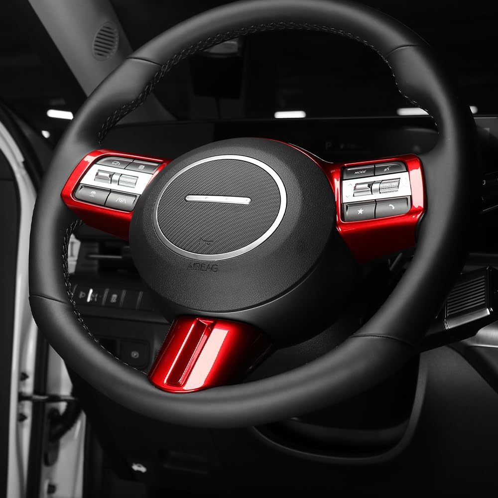 Steering Wheel Button Frame Cover Compatible with Hyundai Kona 2024-2026 Sonata 2025, Easy Installation Car Interior Trim, Stylish Accessories-Red