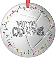 Vista 1 de Adornos de Navidad de voleibol, decoraciones deportivas de Navidad para árbol, regalo para amantes del voleibol, adornos de Navidad redondos