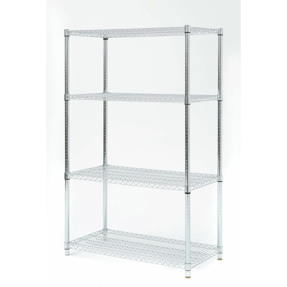 Shelving Unit with 4 Shelves Heavy Duty Wire Shelving with 1 1/2" Post - 48" L x 18" W x 63" H by HUBERT – 48"L x 18"W x 63"H, Alloy Steel, Silver, Model T1848K-63