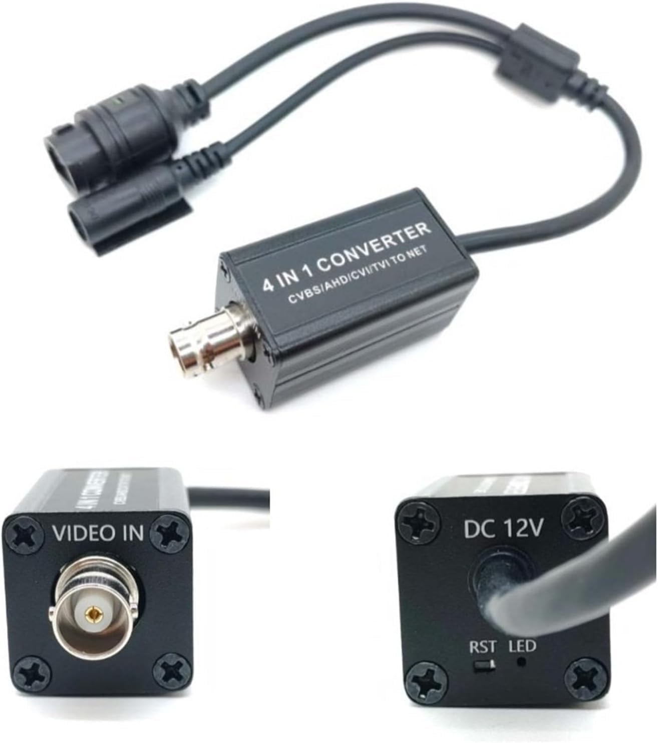 4 in 1 Analog to IP Converter Adapter for CCTV Security Cameras, BNC Input, RJ45 Output, H.265 RTSP, 1080P, CVBS/AHD/CVI/TVI to Network