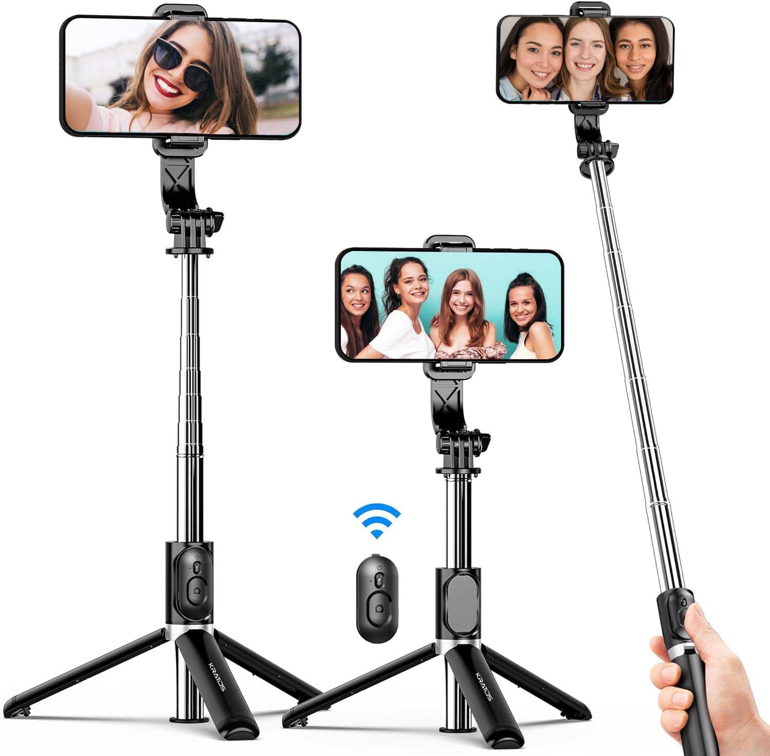 Kratos K1 - V3 Selfie Stick with Tripod Stand,Extendable Selfie Stick for Mobile Phone with Bluetooth Remote,3-in-1 Multifunctional Design for Redmi/Xiaomi/OnePlus/Samsung/Oppo/Vivo and All Phones