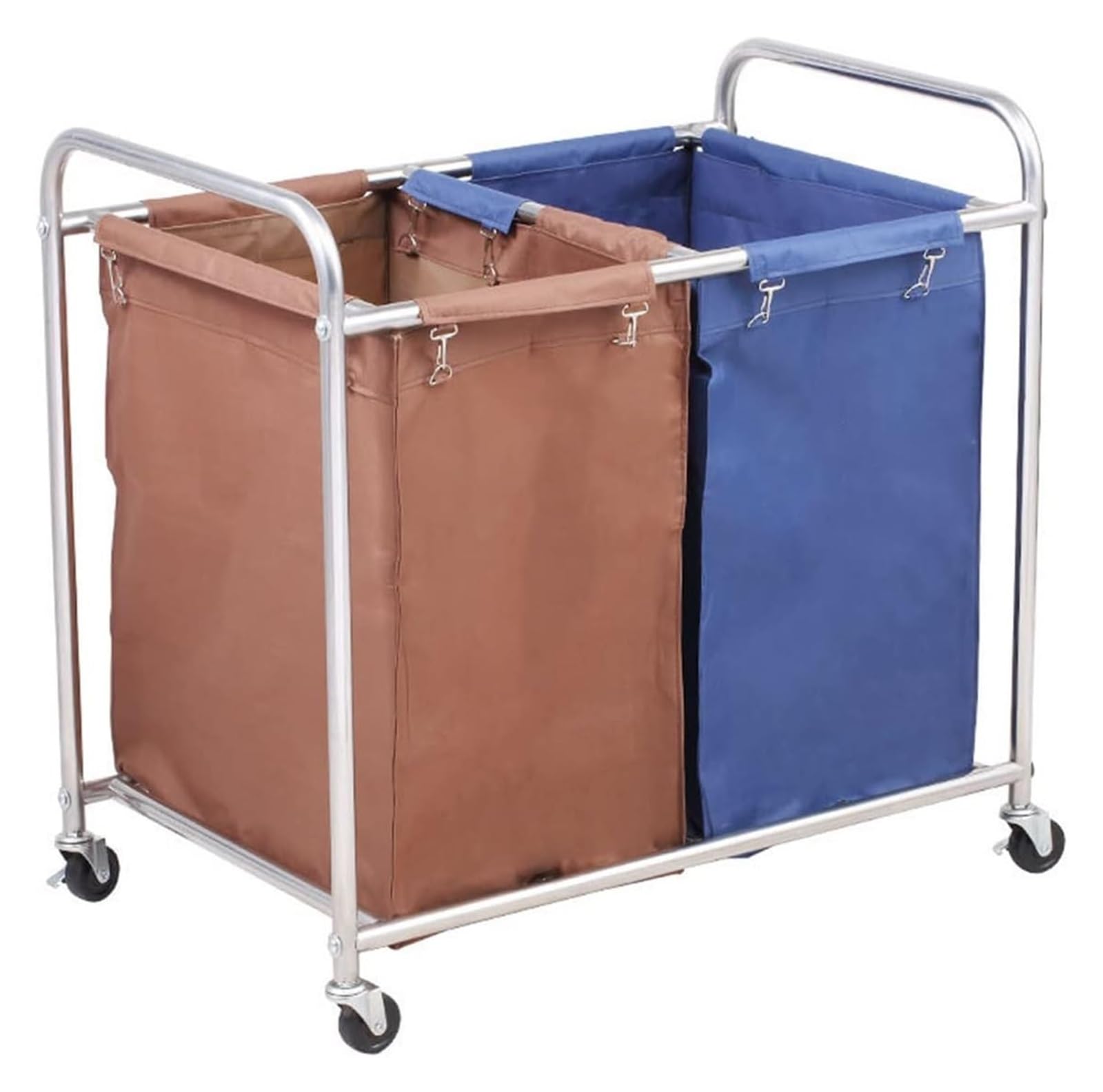 Wäschekorb Mit Rollen Wäschekörbe Auf Rädern, Gewerblicher Wäschewagen, Robuster Rollender Wäschesortierer Mit 2 Abnehmbaren Taschen, Stabiler Metallrahmen, Wäschewagen For Den Hotelzimmerservice(A)