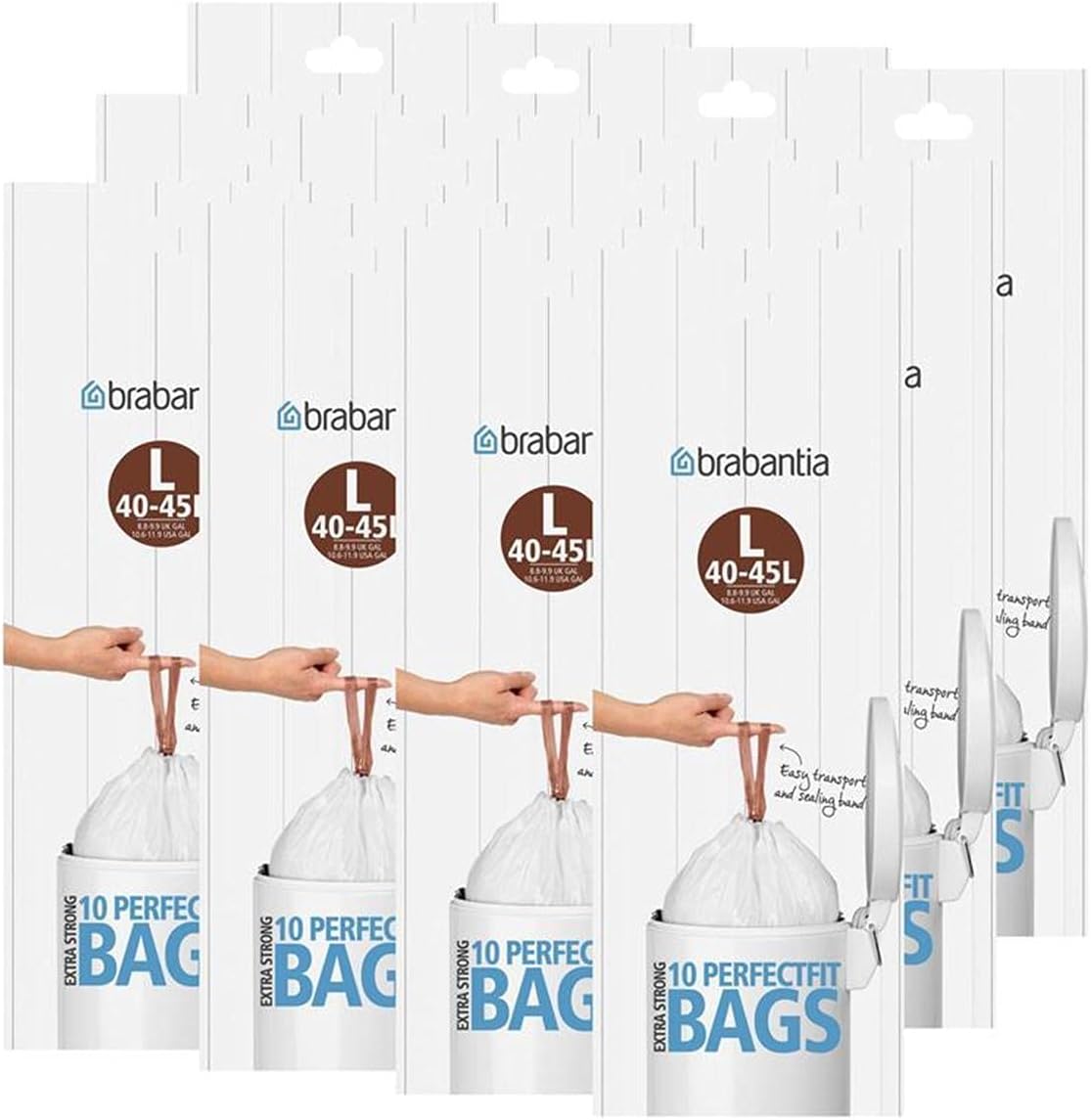 Brabantia 12 Rolls of 10 Type L 45 Litre Bin Liners (120 bags)