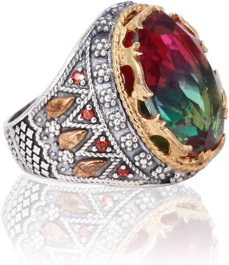 Unique Inlaid 925 Sterling Silver Mens Ring