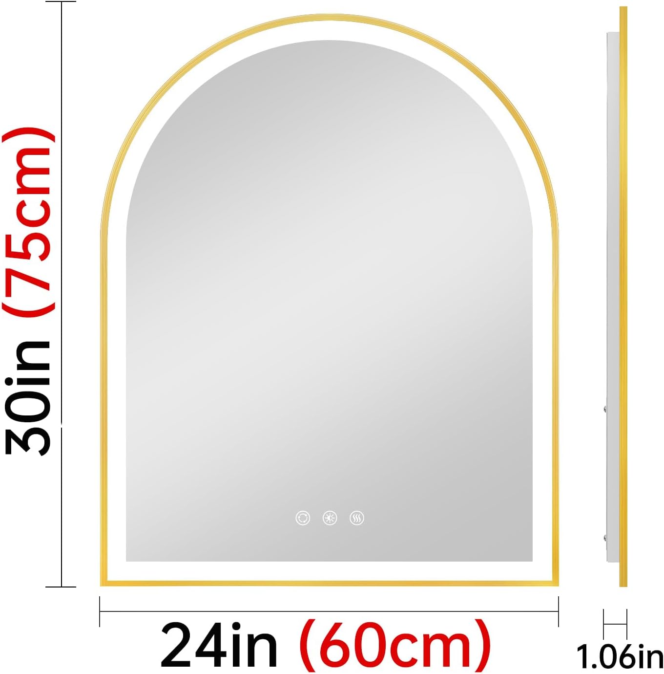 Arched LED Mirror for Bathroom 24"x30", Brushed Gold Lighted Bathroom Mirror with Lights, Fogless, Dimmable, Shatterproof, Touch Sensor, 3 Color Changing