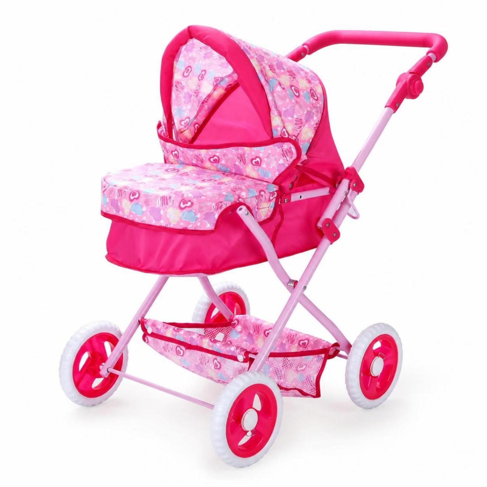 Puppenwagen mit Korb Stabil Spielzeug-Puppenwagen Platzsparend Puppenbuggy für, Zimmer, Großer Verdickter Eisenstange Kinderwagen Griffhöhe Verstellbar