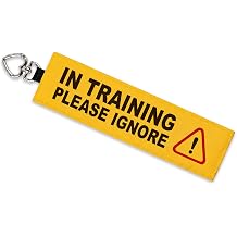 in Training Please Ignore Dog Leash Wrap, Highly Visible Yellow Warning Sleeve with Heart Snap Hook, Service Dog & Puppy Training Sign, Durable Double-Sided Canvas Lead Cover