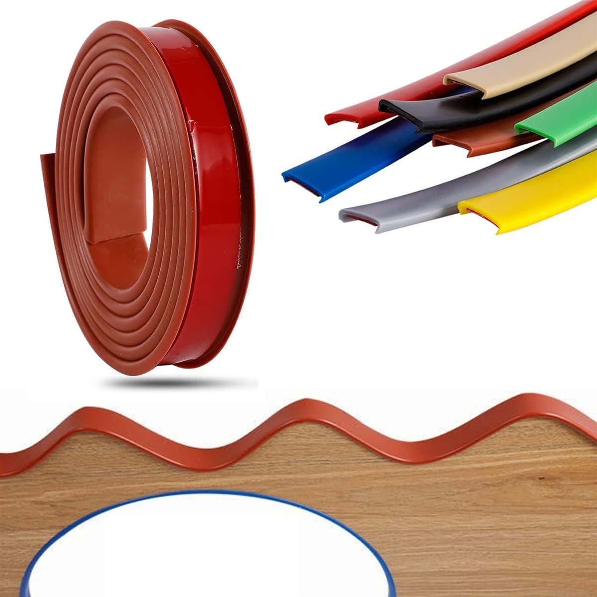U Shape Self Adhesive Furniture Edge Banding, Flexible Furniture Edge Trim, TPE Edge Protector Tape Edge Guards for Table Cabinet (32mm×5m,Khaki)
