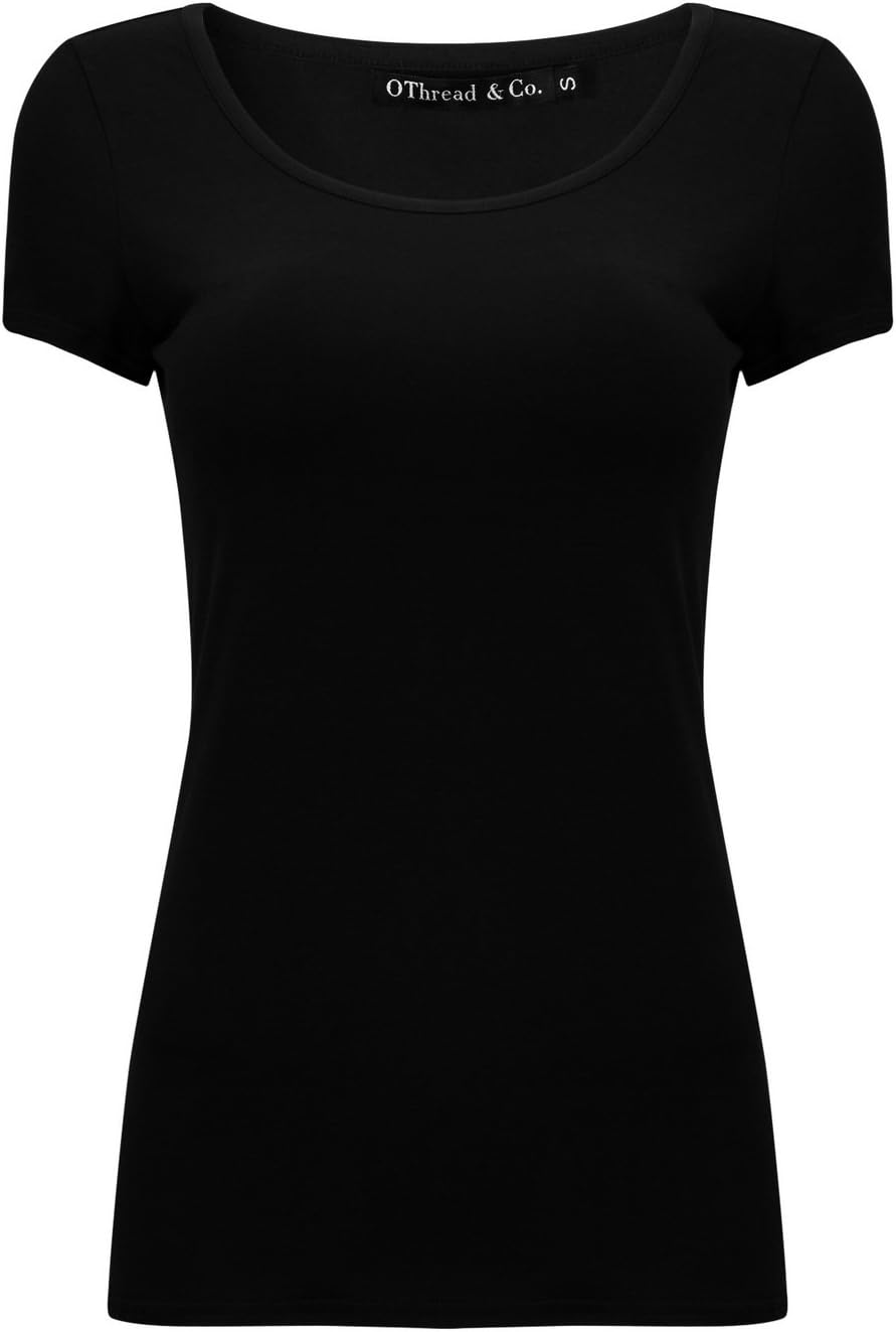 OThread & Co. Women's Short Sleeve T-Shirt Scoop Neck Basic Layer Stretchy Shirts