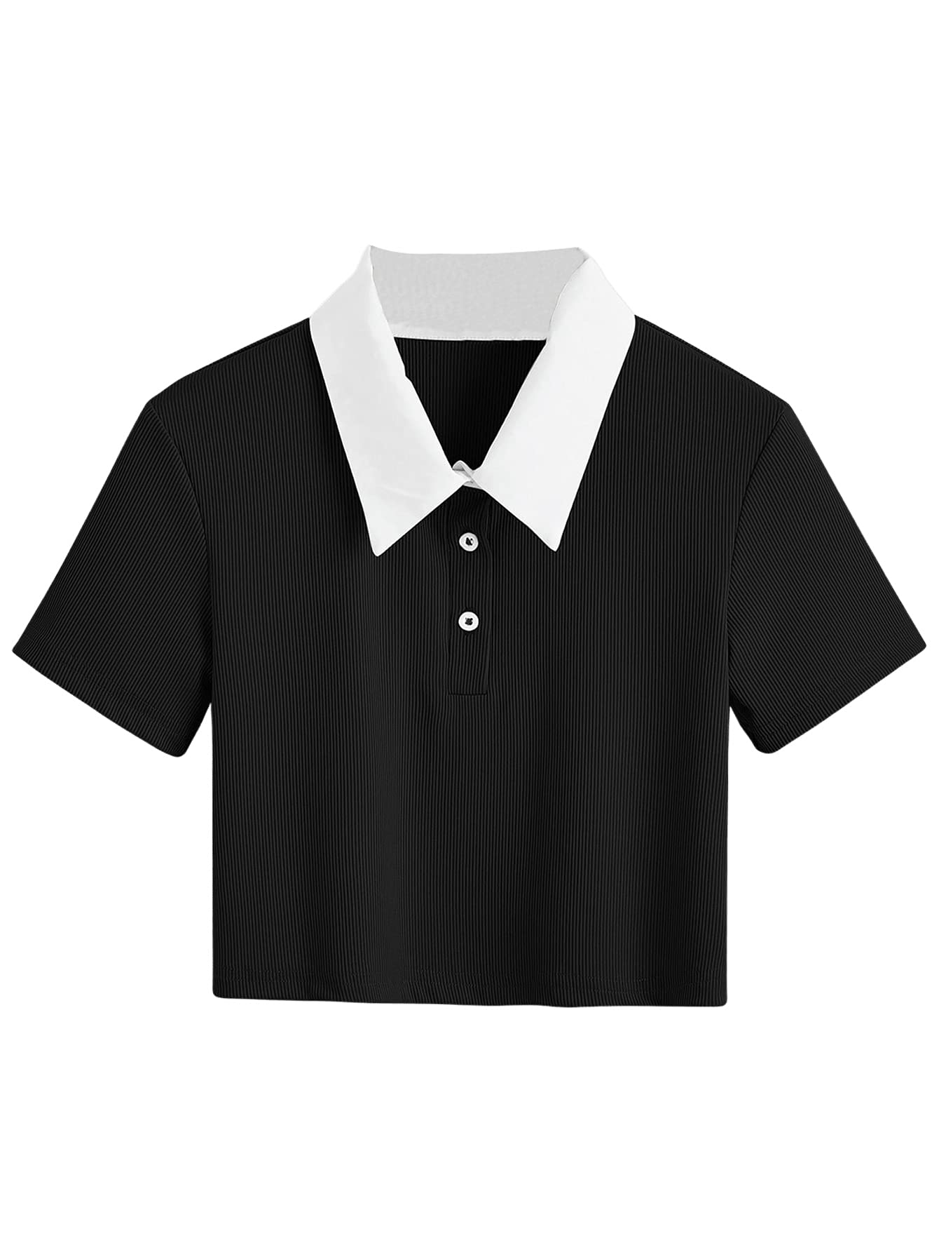 SweatyRocks Women's Collar Half Button Short Sleeve Striped Crop Top T-Shirts